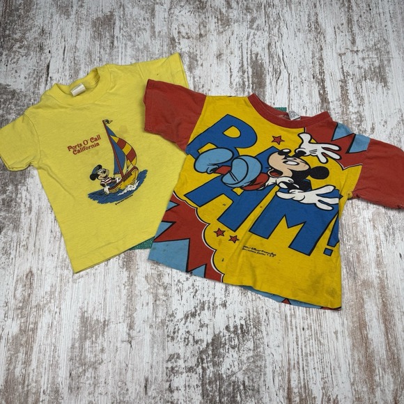 Disney Other - Vintage 1970s Walt Disney Productions Mickey Mouse AOP Kids Tee Shirt Lot Sz 6-8